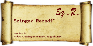 Szinger Rezső névjegykártya
